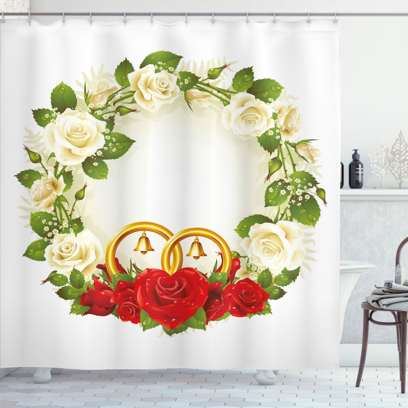 Roses Wedding Rings Shower Curtain