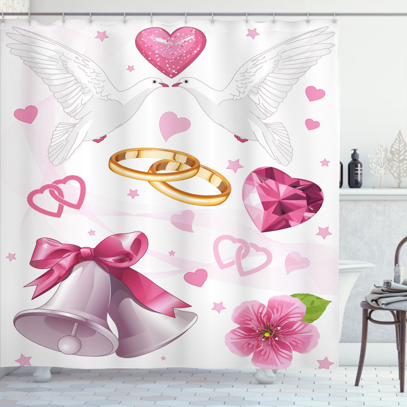 Wedding Rings Hearts Shower Curtain