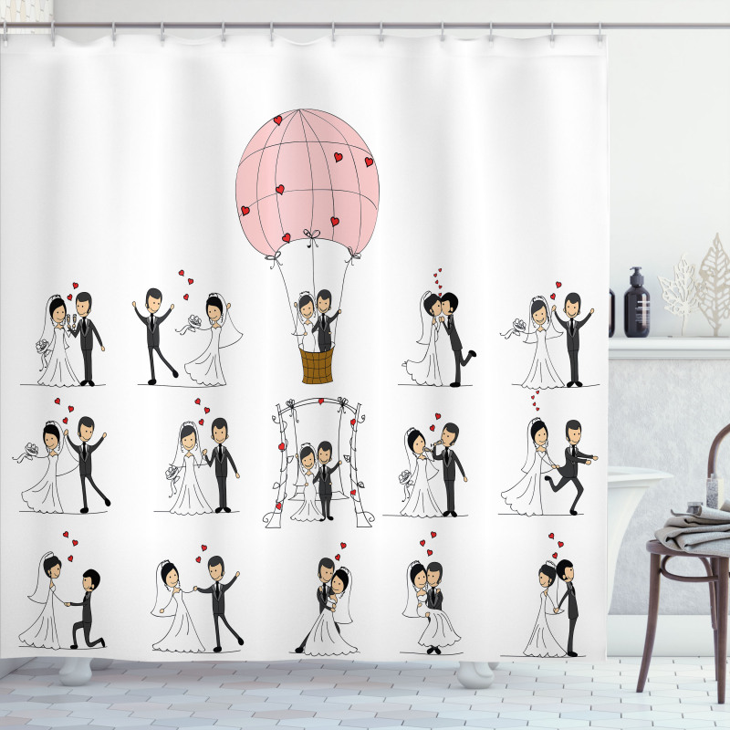 Bride Groom Cartoon Shower Curtain