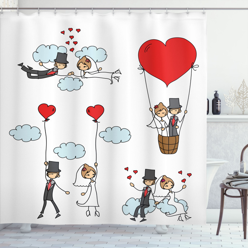 Newlyweds Caricature Shower Curtain