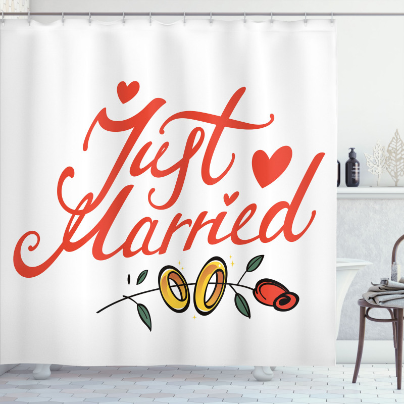 Just Married Rose Rings Shower Curtain