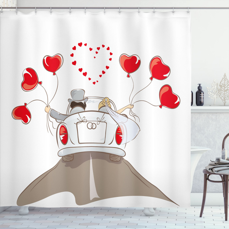 Newlywed Couple in Car Shower Curtain