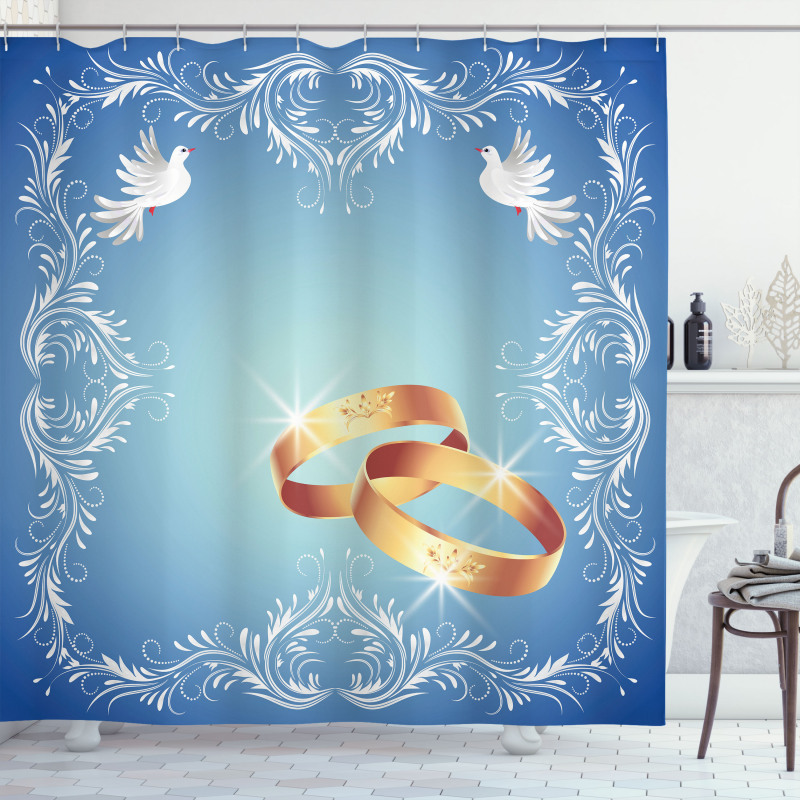 Ornament Frame Doves Rings Shower Curtain