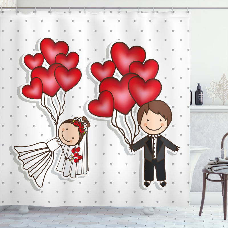 Funny Newlyweds Balloons Shower Curtain