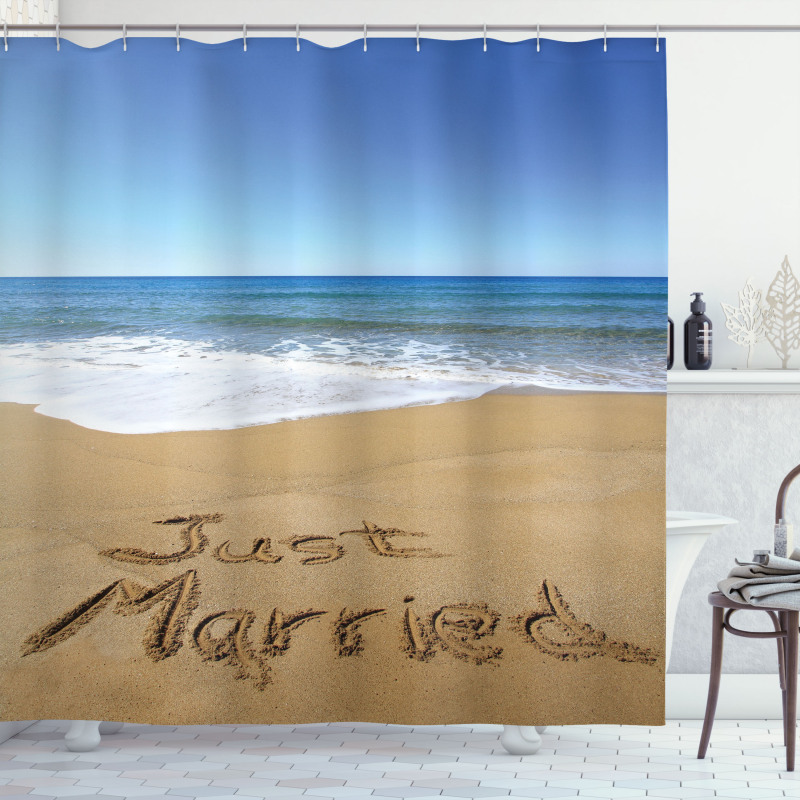 Just Married on Sand Shower Curtain