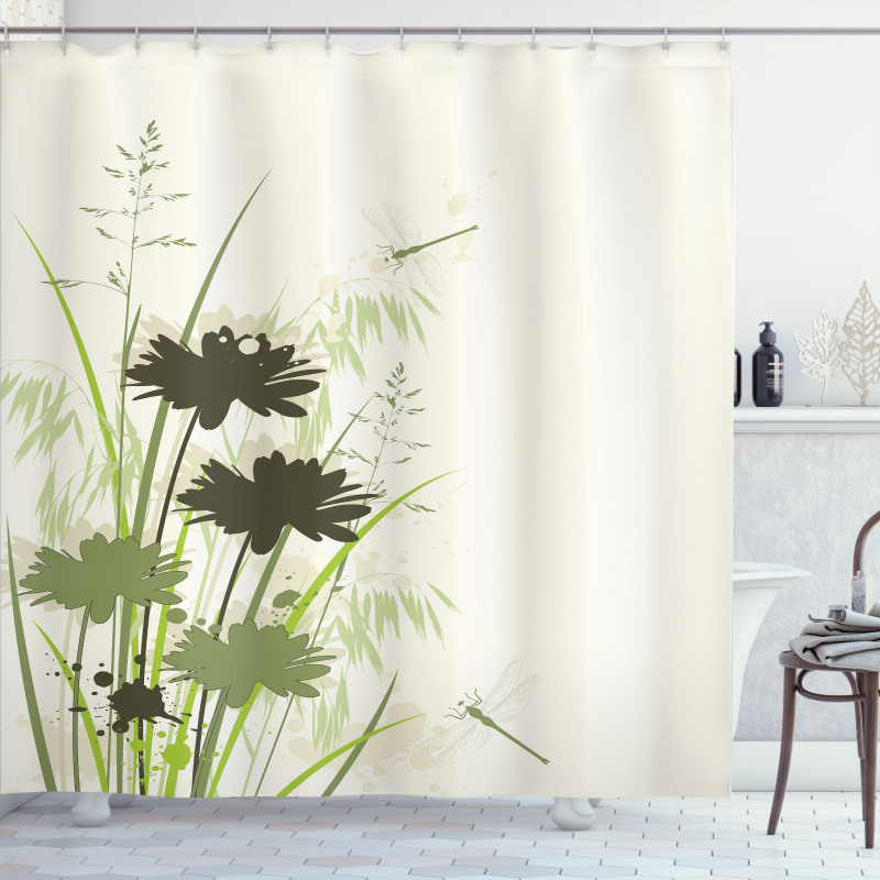 Flowers Leaves Dragonfly Shower Curtain