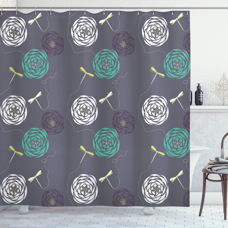 Dragonfly Flower Shower Curtain