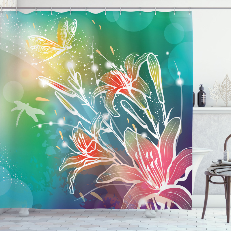 Digital Lilacs Dragonfly Shower Curtain