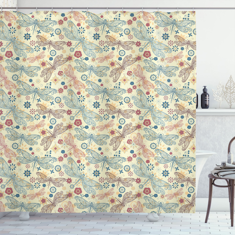 Dragonflies and Flowers Shower Curtain