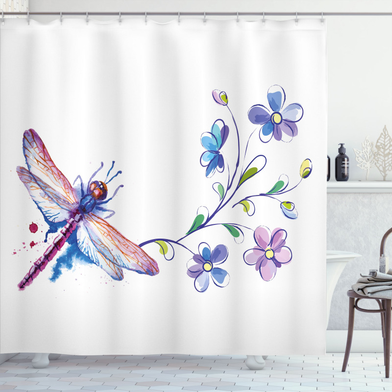Ivy Flowers Dragonflies Shower Curtain
