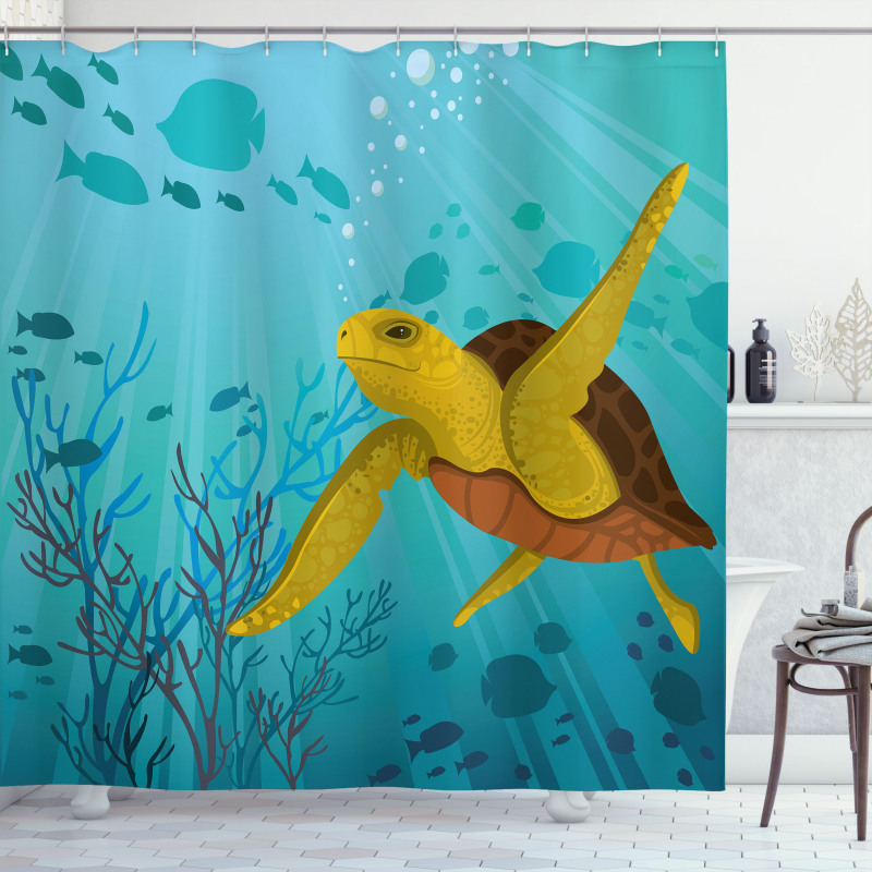 Cartoon Turtle Coral Shower Curtain