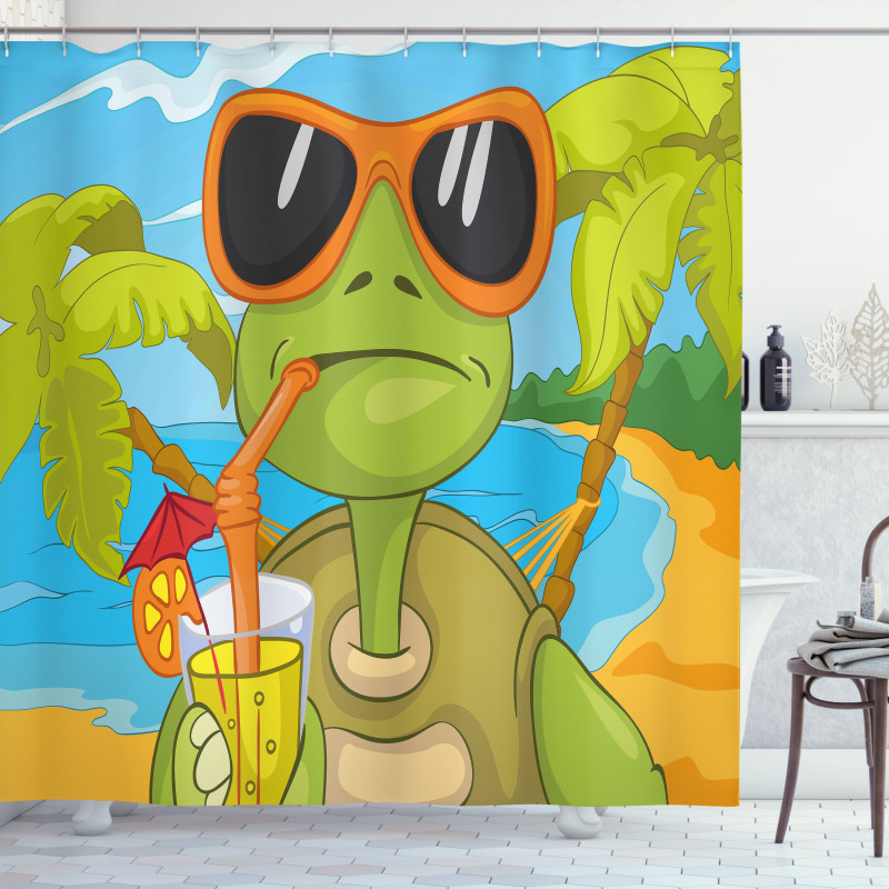 Turtle Drinking Cocktail Shower Curtain