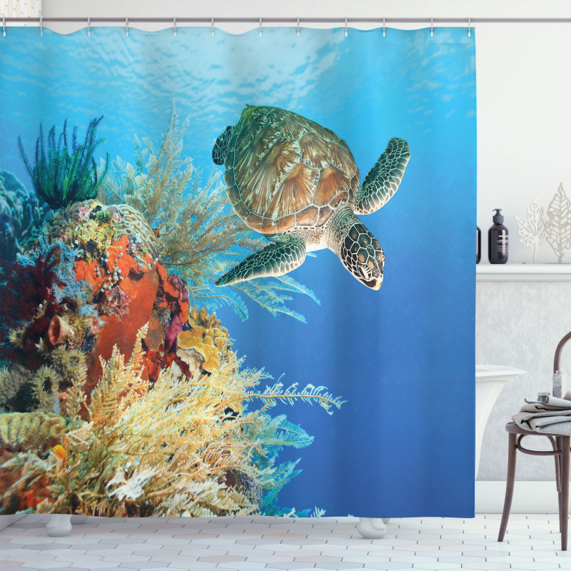 Exotic Turtle Coral Shower Curtain
