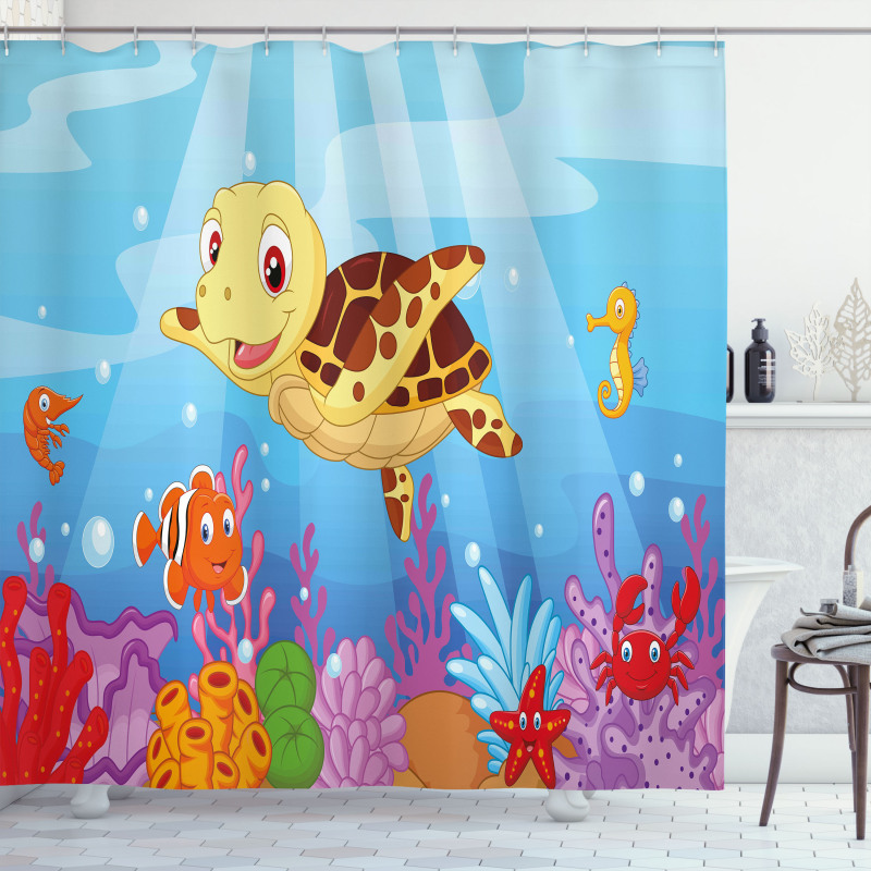 Baby Turtle Fishes Shower Curtain