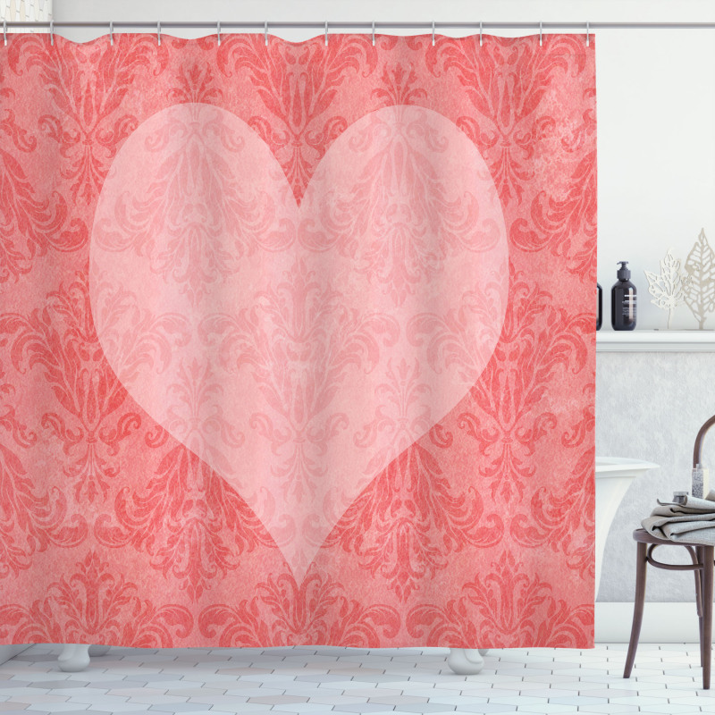 Pink Heart Damask Shower Curtain