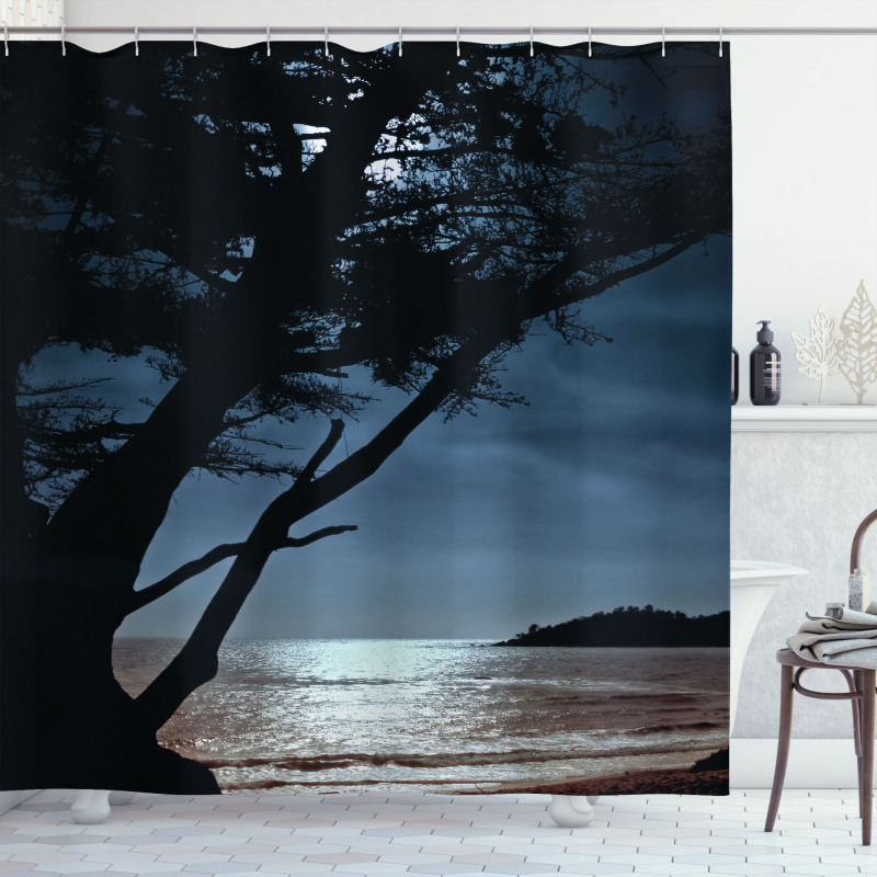 Night Tree Silhouette Sea Shower Curtain