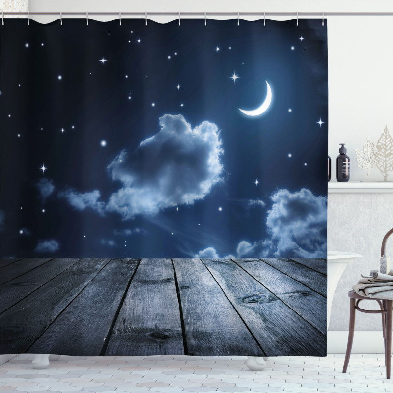 Vivid Night Sky Wood Shower Curtain