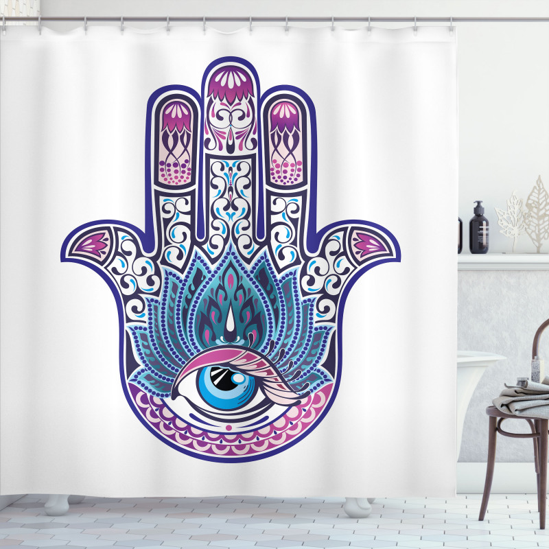 All Seeing Eye Lotus Motif Shower Curtain