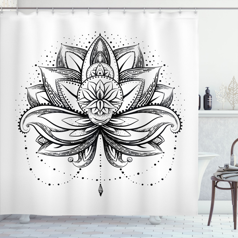 Ornamental Lotus Sketch Shower Curtain