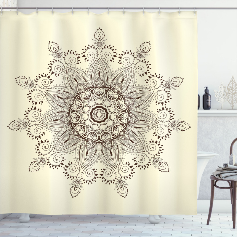 Oriental Lace Motif Pattern Shower Curtain