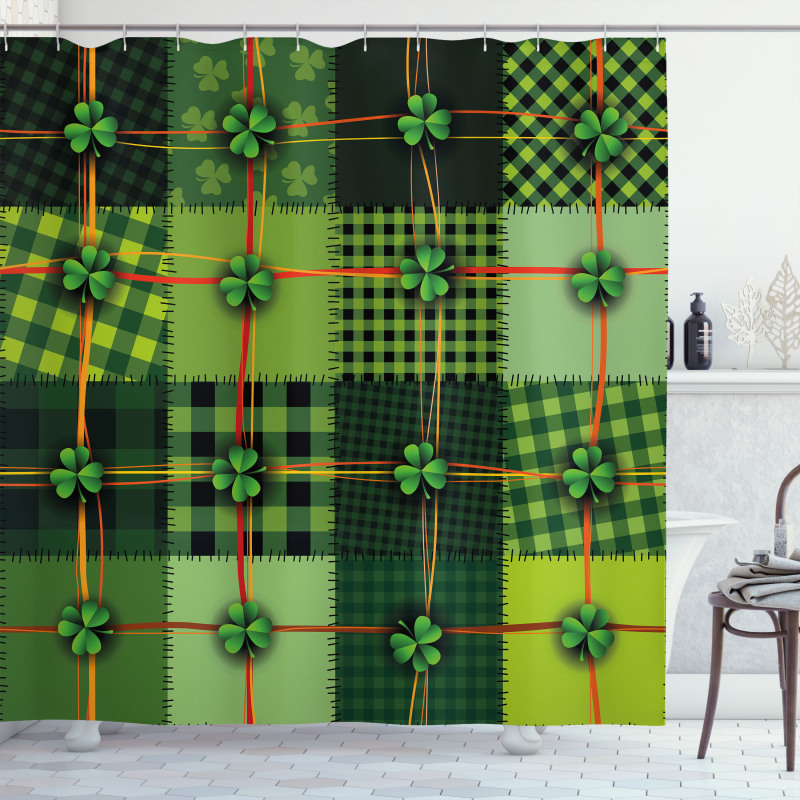 Patchwork Celtic Clovers Shower Curtain