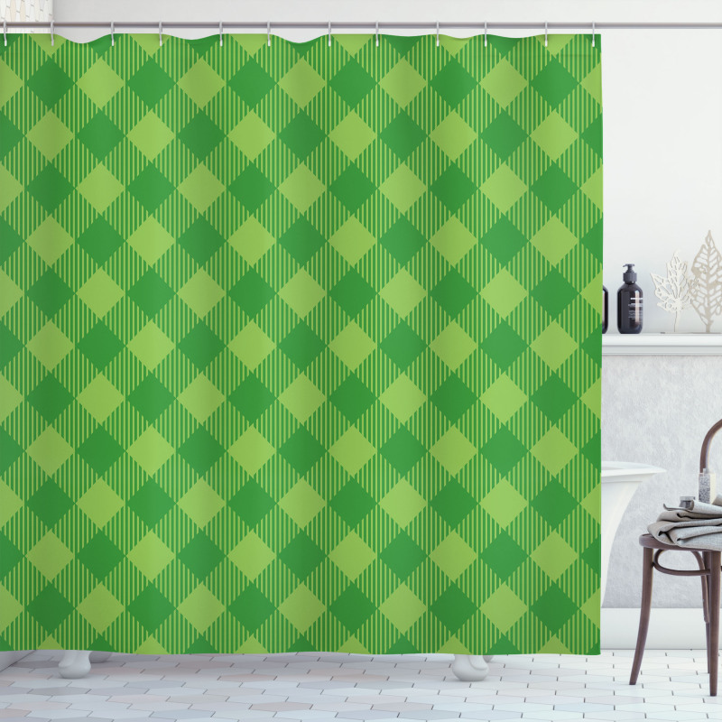 Retro Green Checkered Shower Curtain