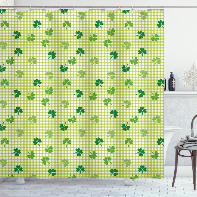 Checkered Retro Shamrocks Shower Curtain