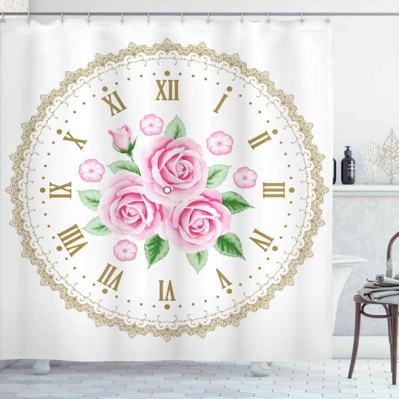 Vintage Clock Roses Shower Curtain
