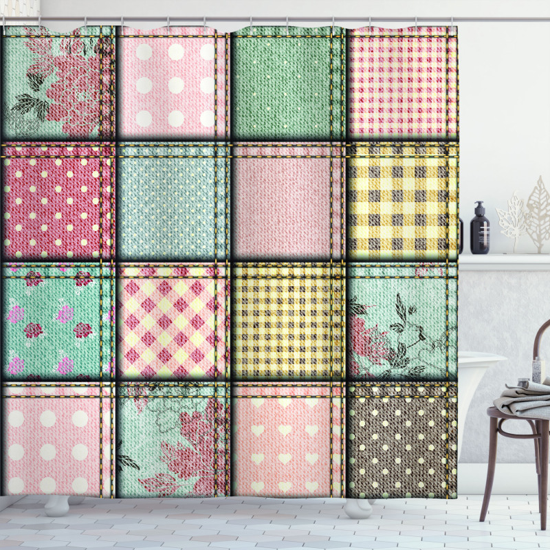 Square Pieces Tile Shower Curtain