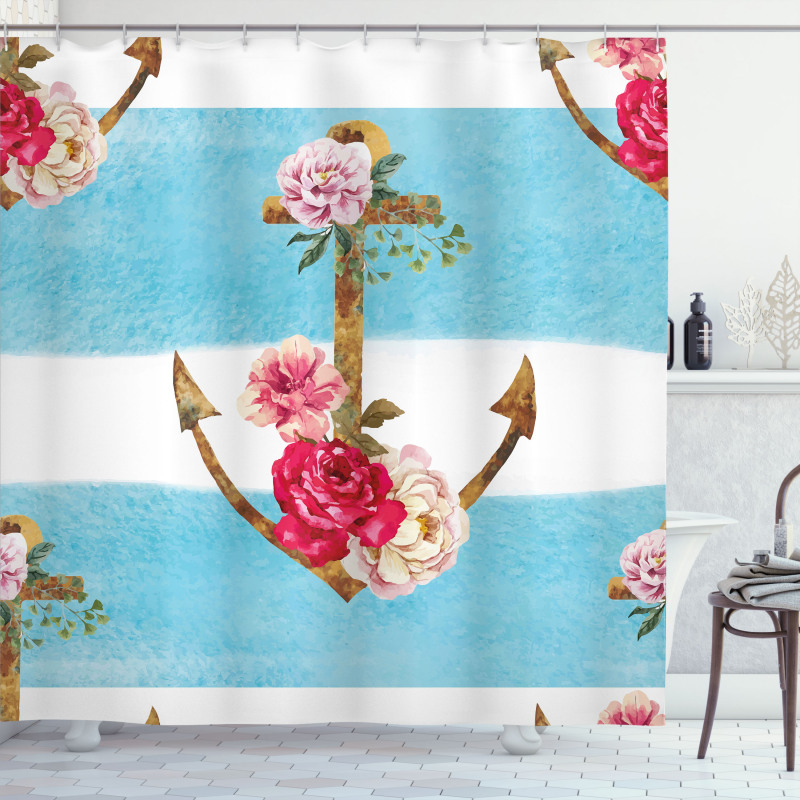 Anchors and Roses Shower Curtain