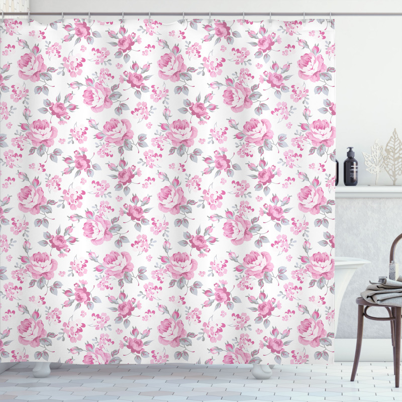 Pink Roses Spring Shower Curtain