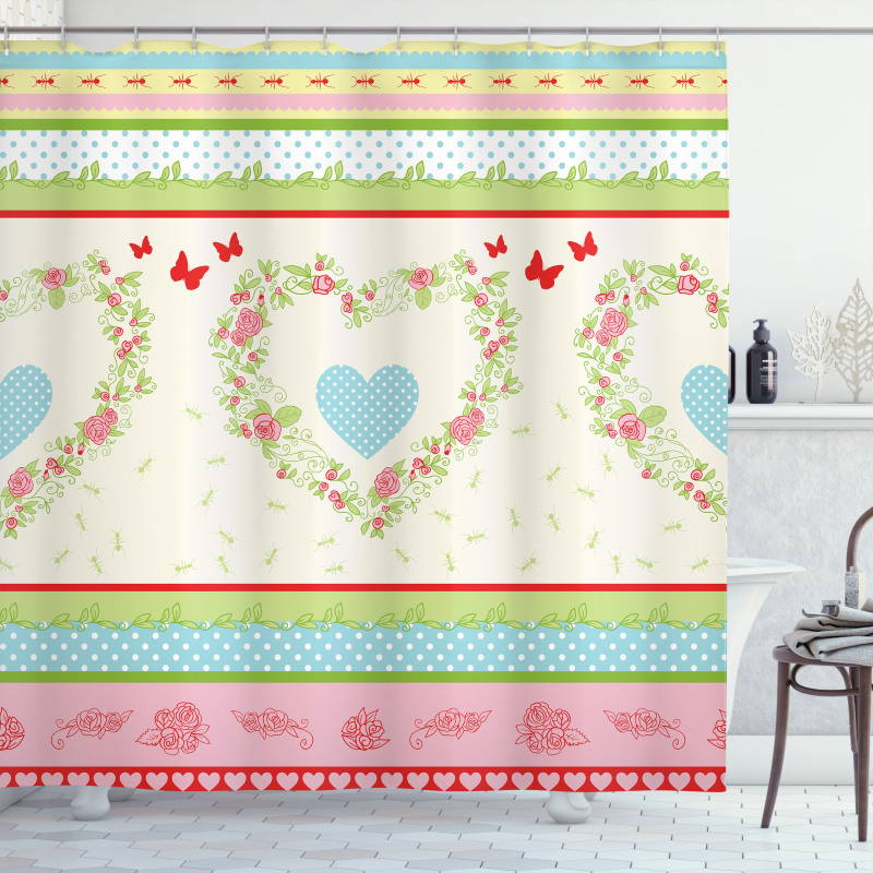 Country Rose Hearts Shower Curtain