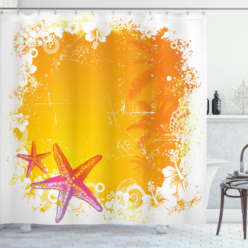 Exotic Flowers Seastars Shower Curtain