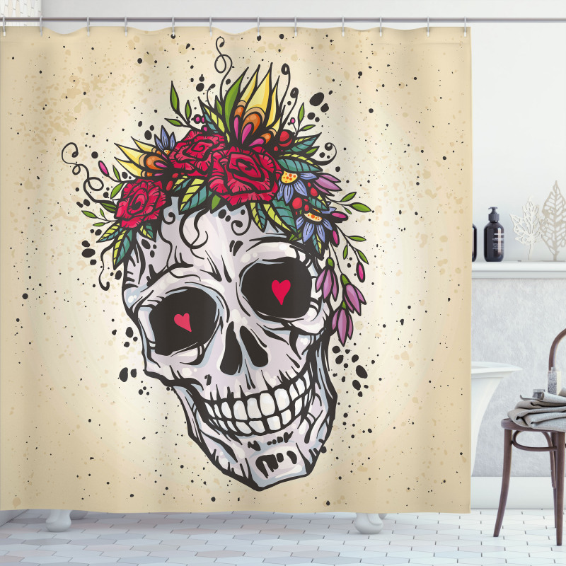 Boho Plant Skull Shower Curtain