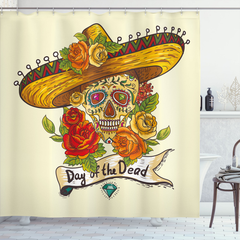 Skull in Sombrero Shower Curtain