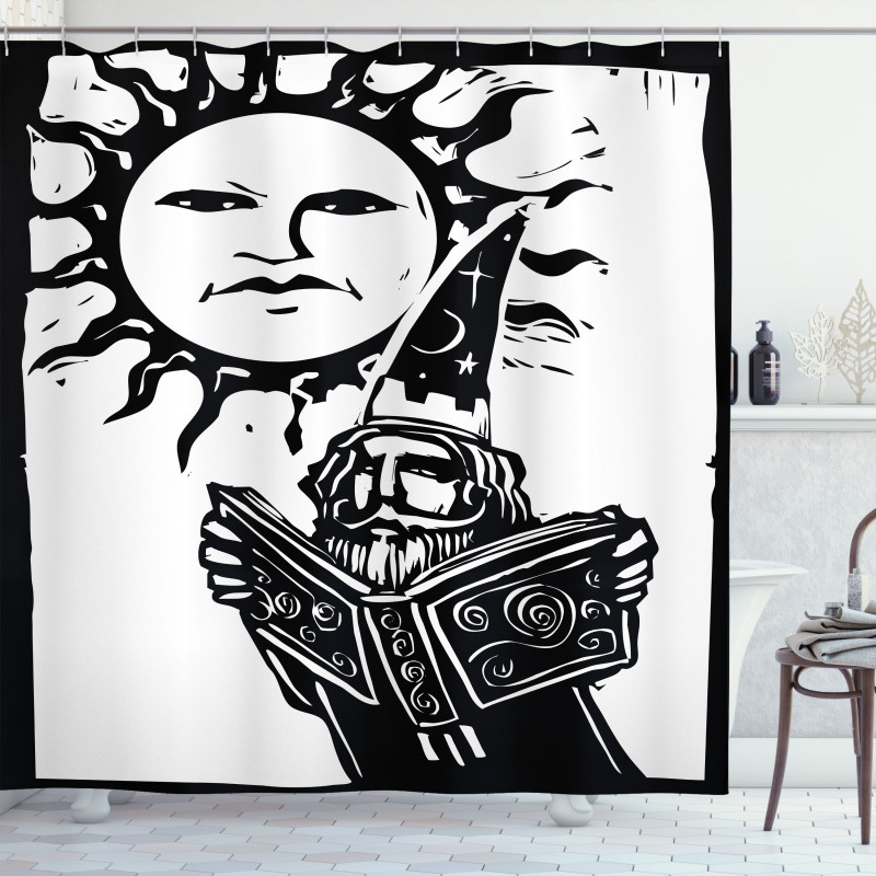 Wizard with Magic Book Shower Curtain