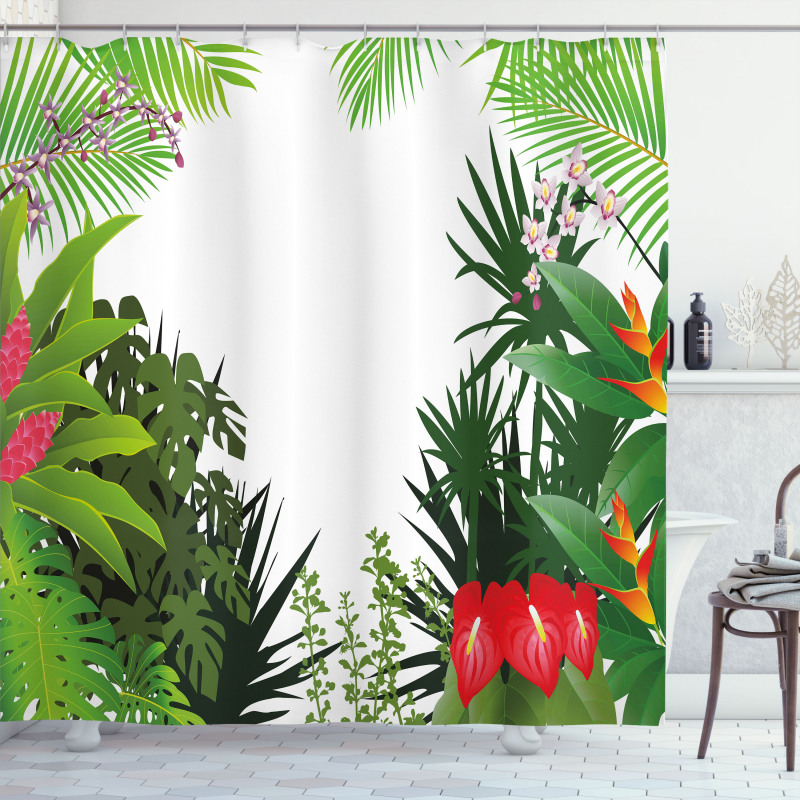 Hibiscus Anthurium Leaves Shower Curtain