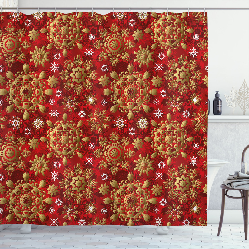 Xmas Flora Ornament Shower Curtain