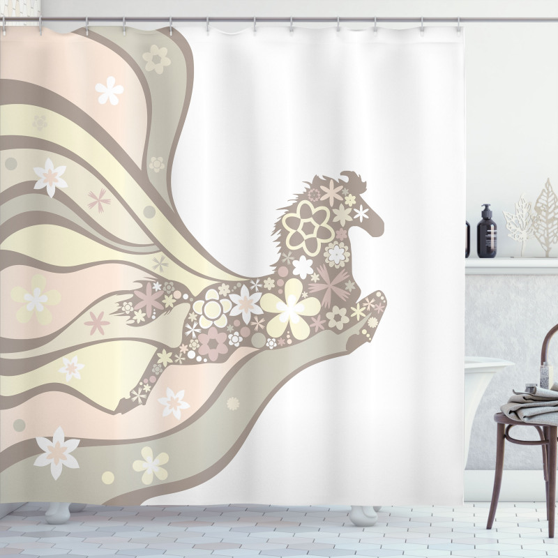 Floral Horse Galloping Shower Curtain