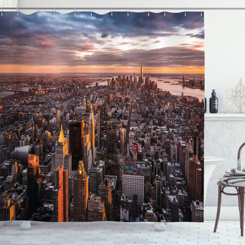 Manhattan Skyline Sunset Shower Curtain