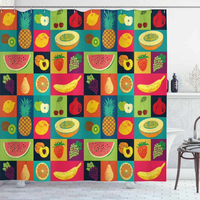 Pop Art Grunge Fruits Shower Curtain