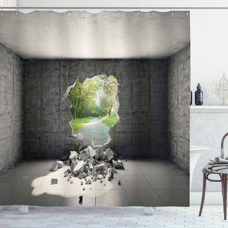 Concrete Room Hole Exit Shower Curtain