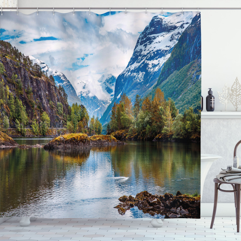 Snowy Norway Mountains Shower Curtain