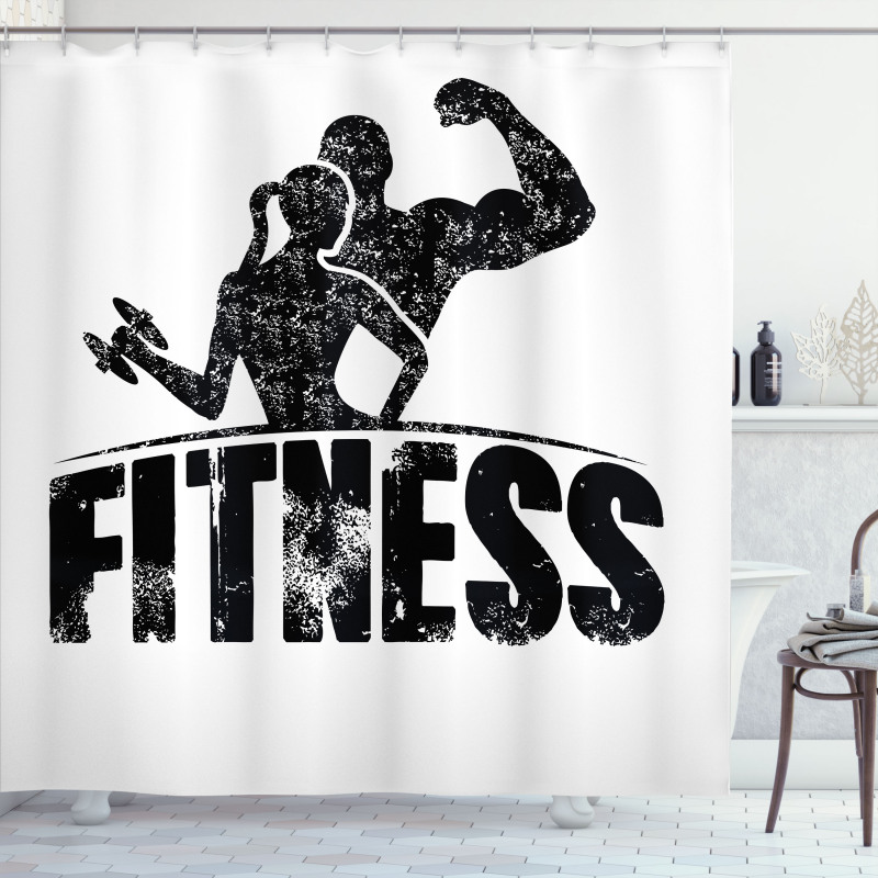 Sağlıklı Yaşam Duş Perdesi Fitness Desenli