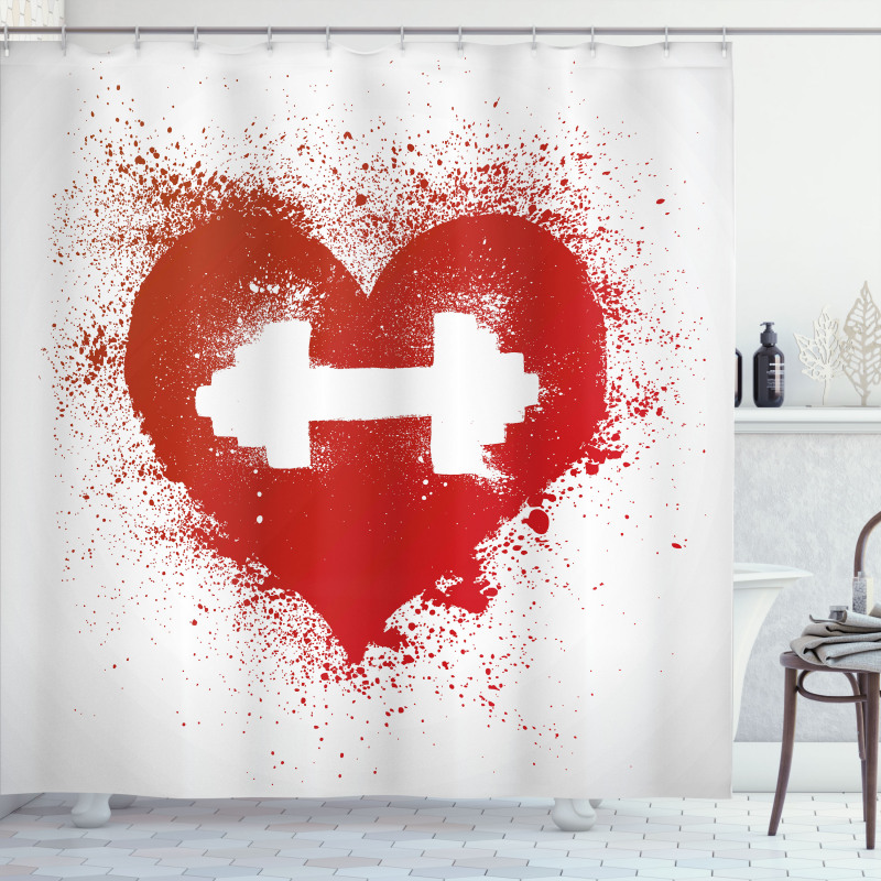Red Heart Dumbbell Art Shower Curtain