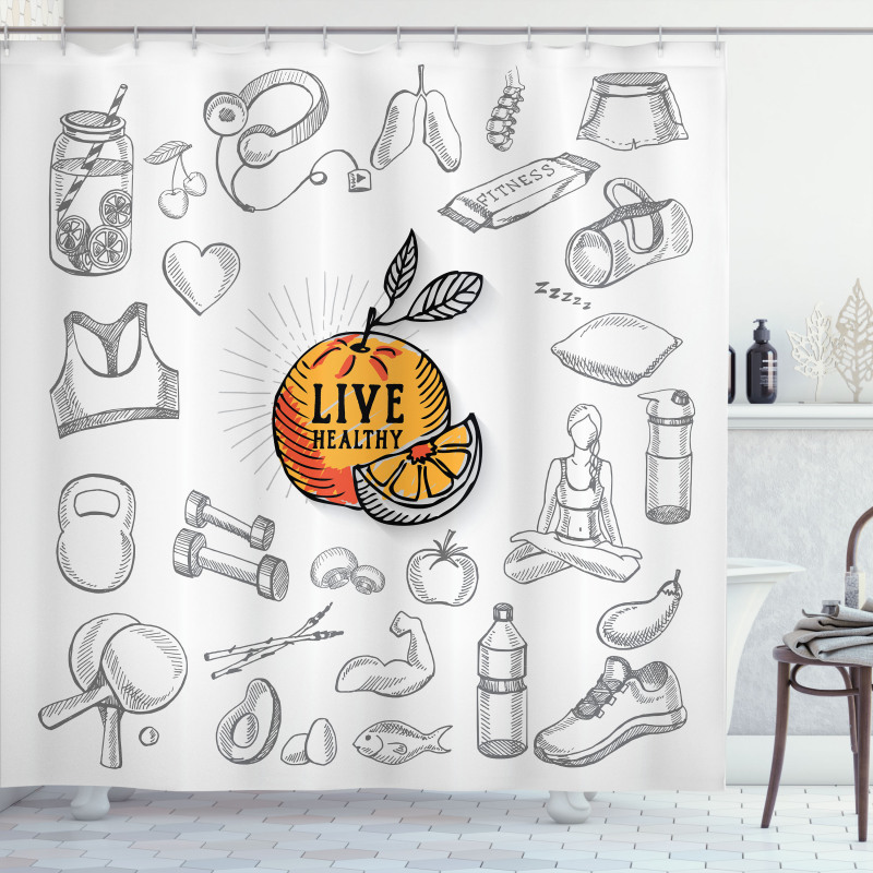 Live Healthy Theme Shower Curtain