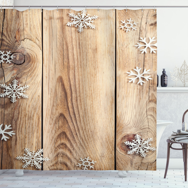 Wood Plank Snowflakes Shower Curtain