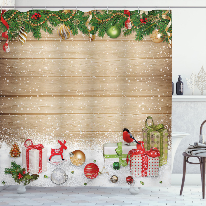 Pine Wood Planks Snow Shower Curtain