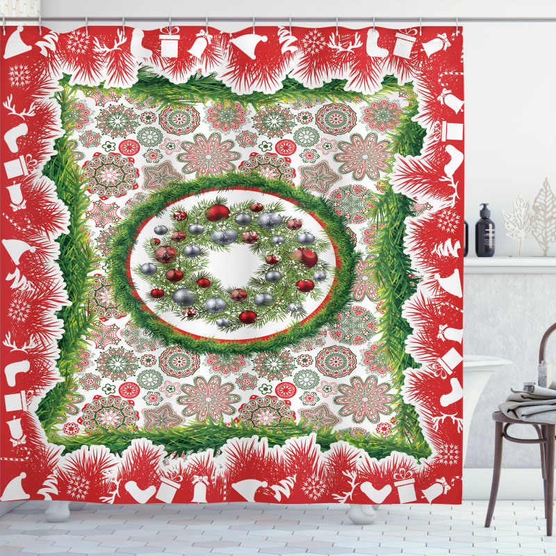 Fir Wreath Ornaments Shower Curtain