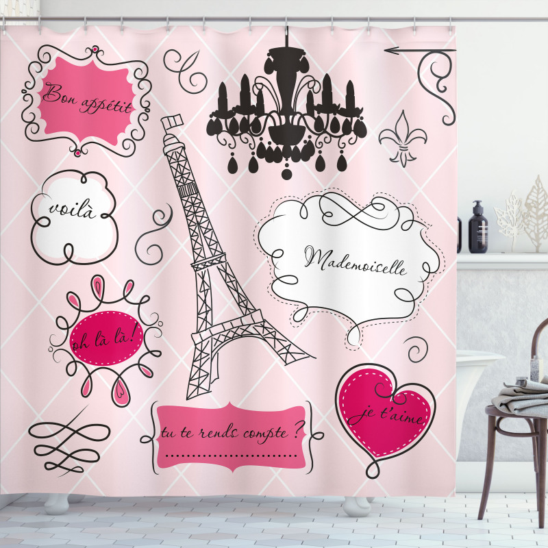 Doodle Frames French Shower Curtain